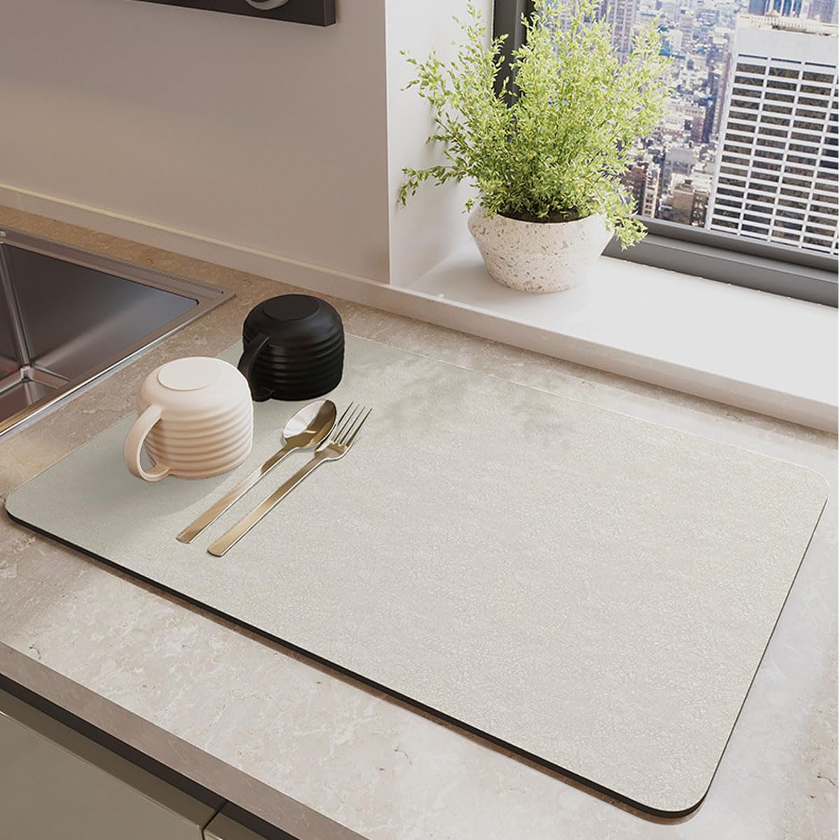 BUVLIVUDrying Pads for Kitchen Counter 12 ""x16"" Super absorbent dish drying mat，Diatomaceous Earth Kitchen Mat，Drying Mat for Coffee Machine Dish Rack