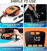 Vista 7 de Paddle Board Pump Electric Portable, SUP Pump for Paddleboard, 20PSI Air Compressor with Auto-Off, Deflation Function and 12V DC Car Connector for
