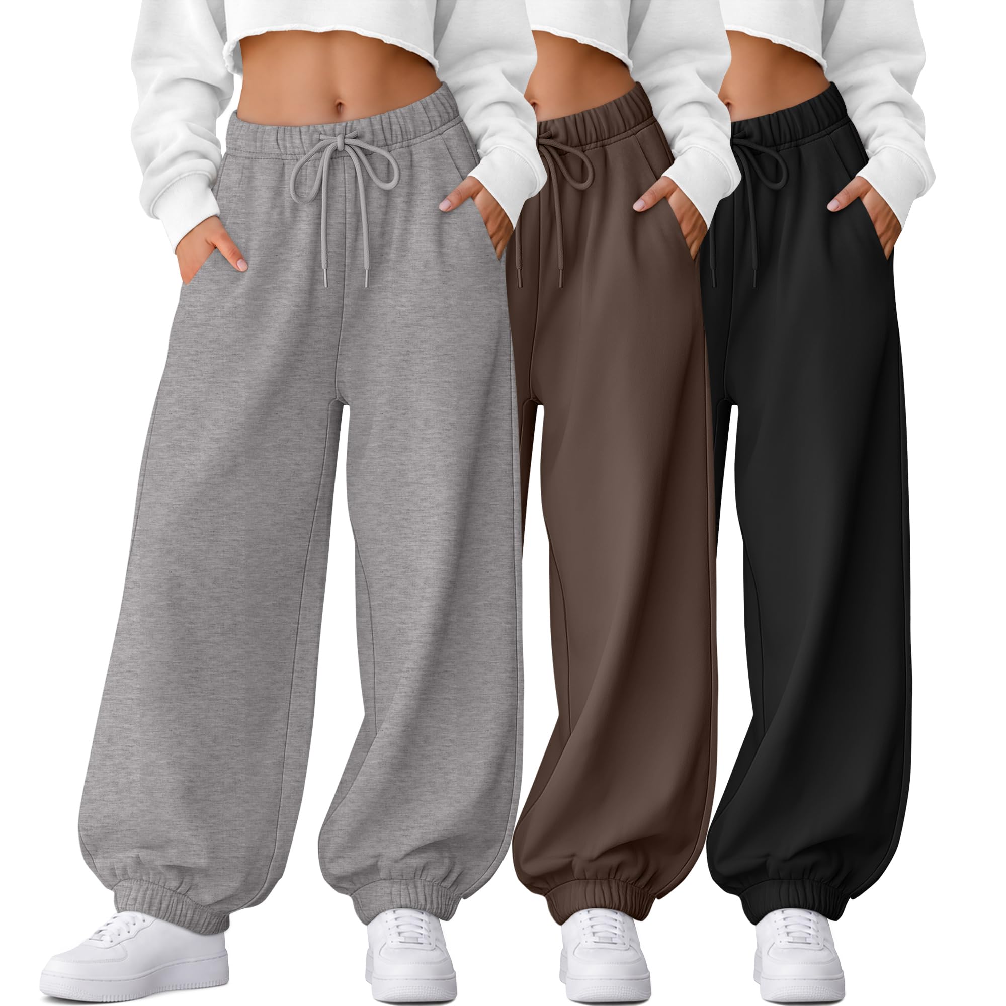 3 Pack Womens Baggy Wide Leg Sweatpants Lounge Jogger