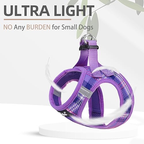 Miniatura 5 de PUPTECK Juego de arnés y correa para perros pequeños y medianos, sin tirones, de malla suave, chaleco reflectante por la noche, patrón a cuadros,