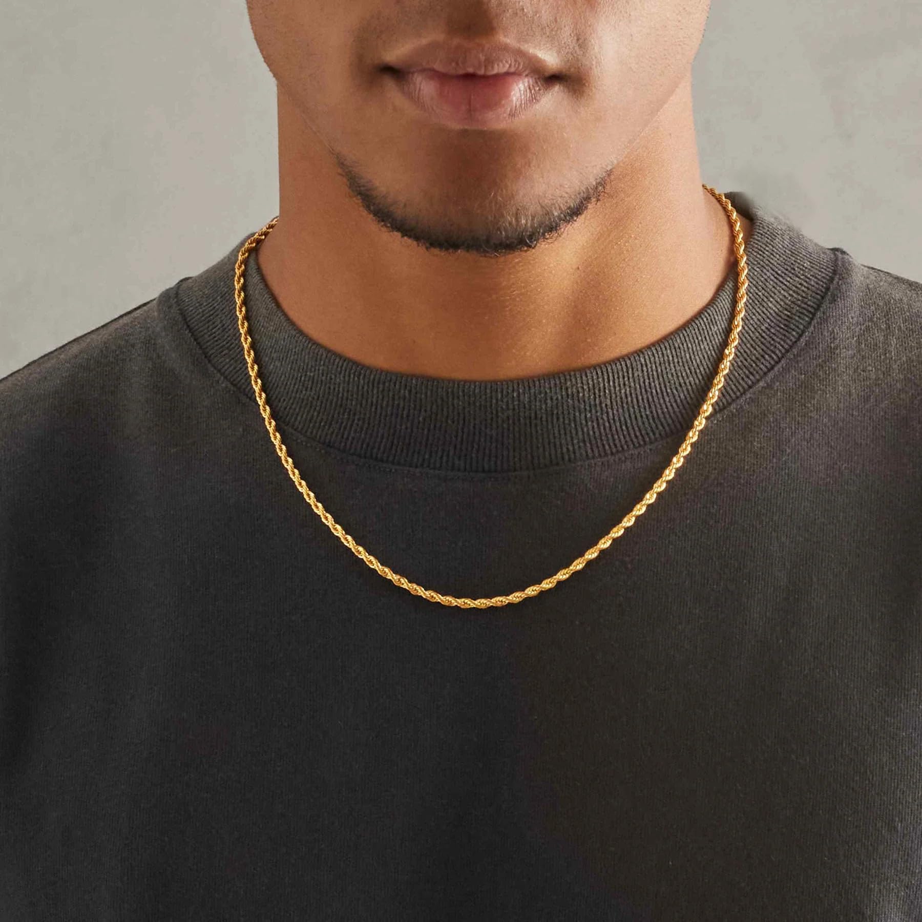 VEXXS EXXS Goldkette Herren Kordelkette,18 Karat Vergoldet 3/4/5mm Edelstahl halskette Herren Kette,Goldkette für Herren Damen Männer Jungen, Schmuck Geschenk,46-66cm