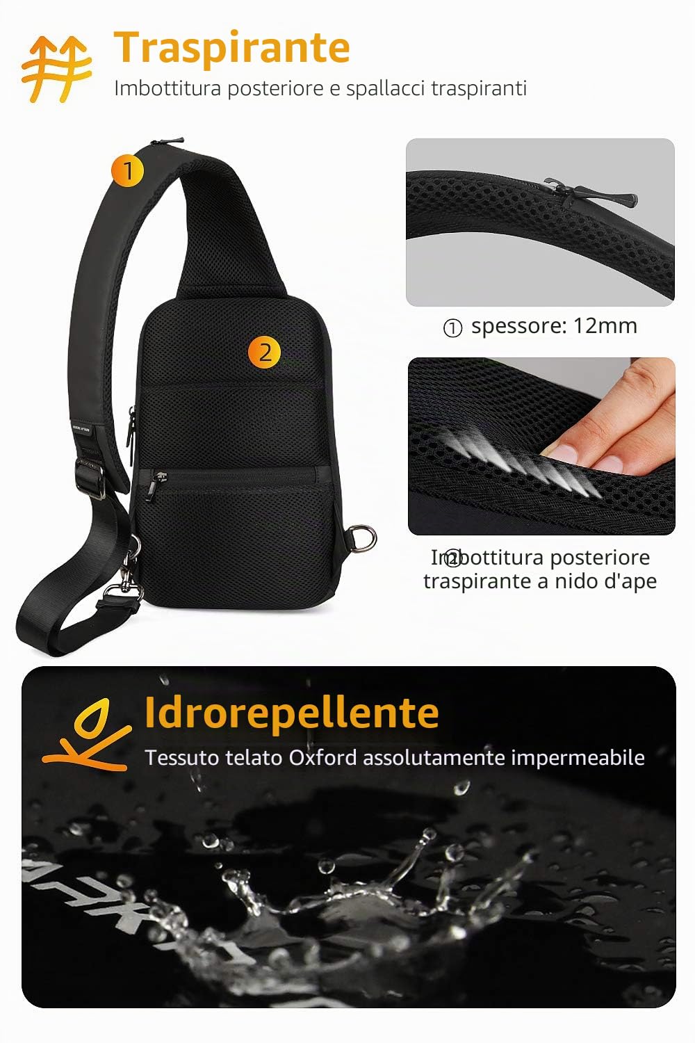 MARK RYDEN Borsa a tracolla antifurto Zaino a tracolla petto a tracolla Zaino leggero casual impermeabile per iPad da 9,7 pollici