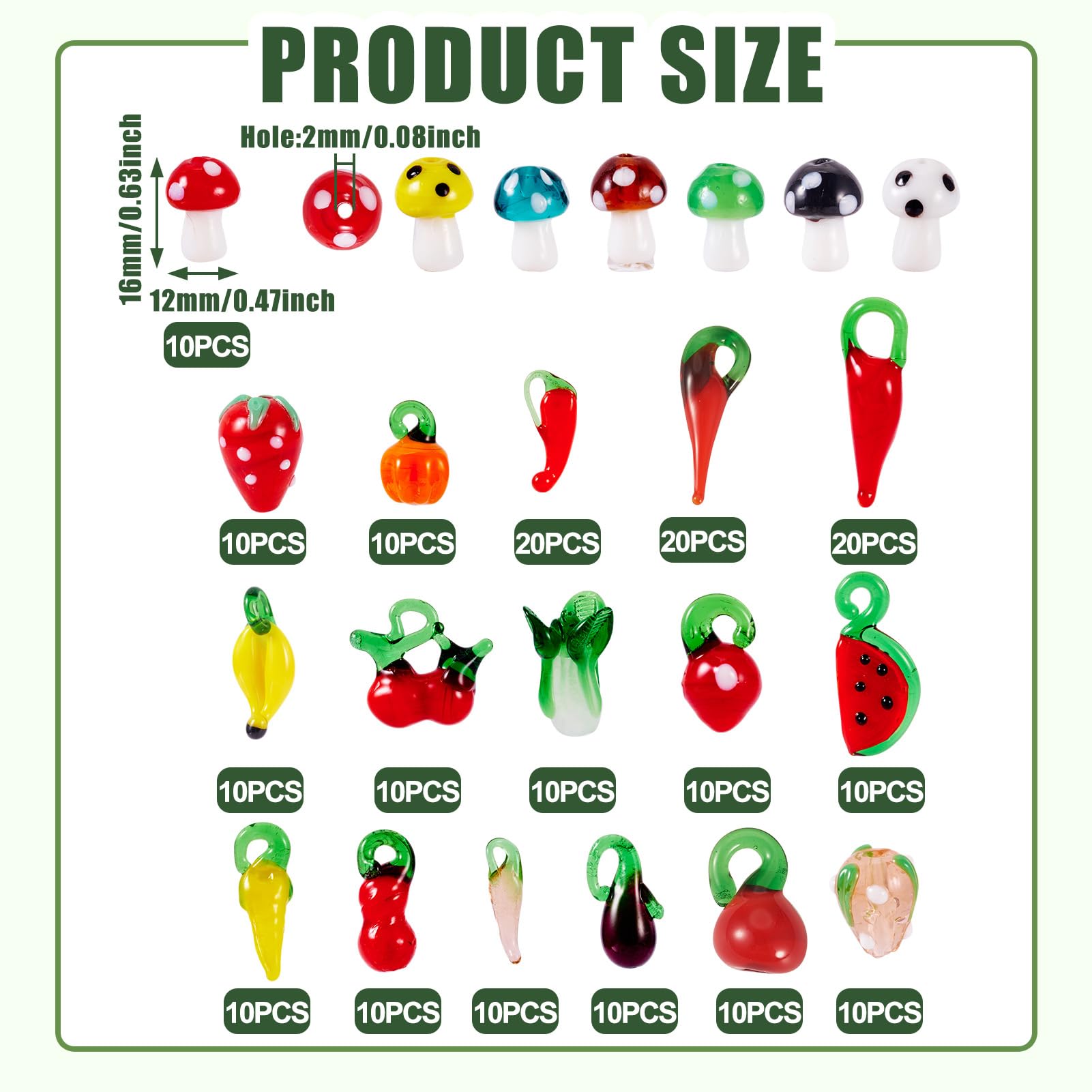PH PandaHall 30 pz Perline Fragola 3D Perline di Frutta Lampwork
