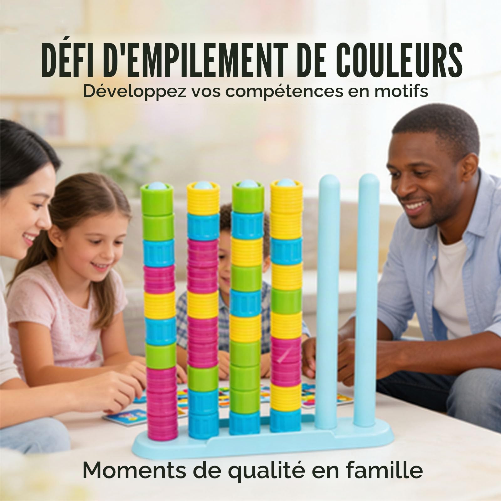 Color Stack Challenge Game, Color Matching Puzzle for 2 Players, Fast Pattern Ring Stack Board Game, Competitive Tabletop Brain Teaser for Family Night with 60+ Challenges