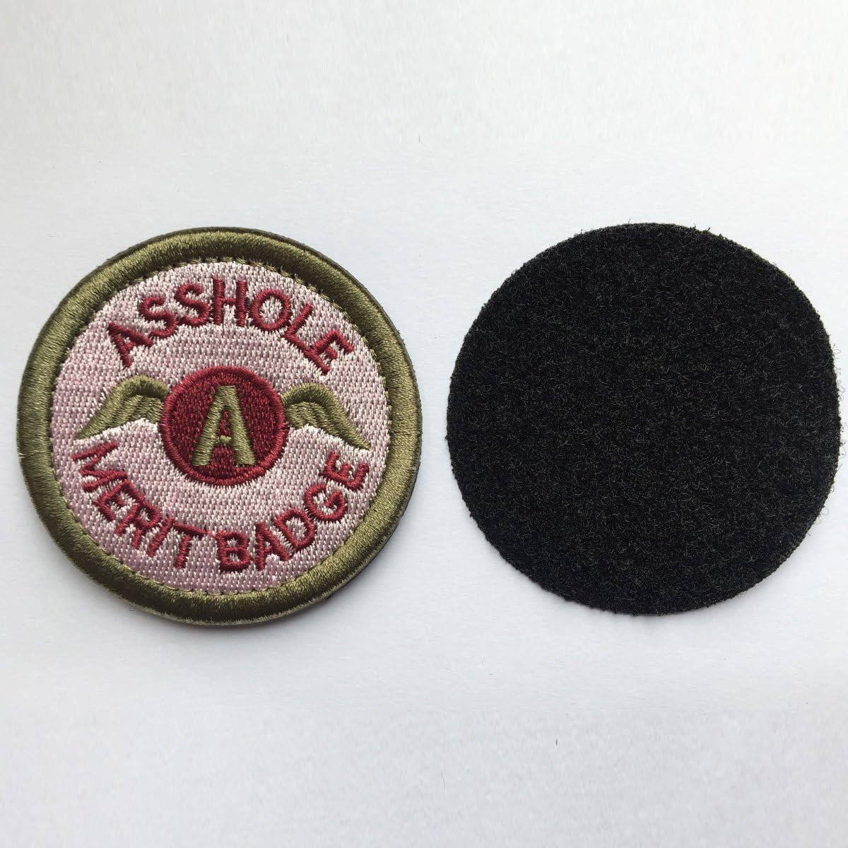 Asshole Merit Badge Military Tactical Morale Funny Patch - 2.48" inches Diameter - Pink & Army Green