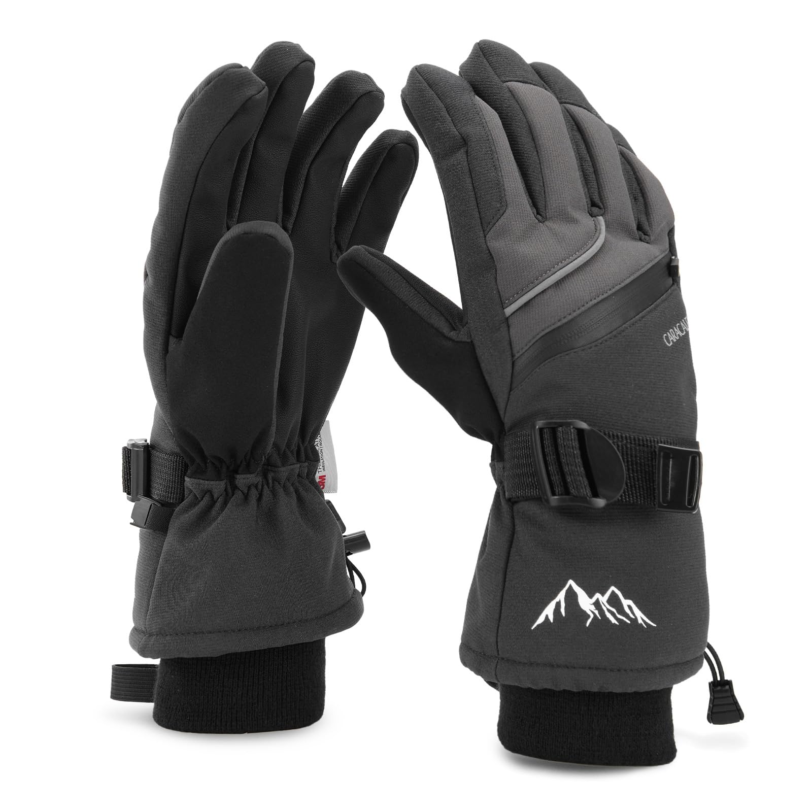 ski gloves for men women - winter snow gloves windproof & waterproof for cold weather, thinsulate warm snow sports gloves with pocket skiing snowboarding snowmobile gloves for adult youth black xs