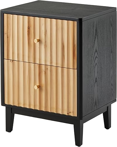 Miniatura 8 de Mesita de noche de granja de 2 cajones, mesa auxiliar de noche envejecida con patrón de ondas verticales 3D hecho a mano, para dormitorio, sala de