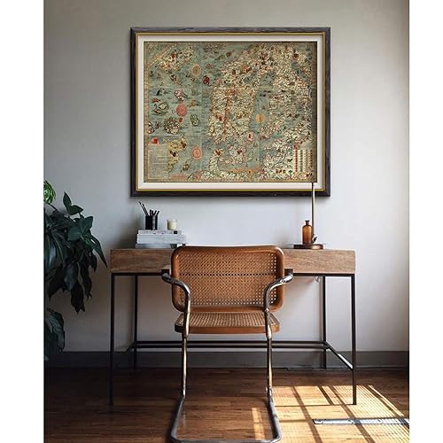 Miniatura 5 de Mapa del mar de una Escandinavia por Olaus Magnus en 1527-39. Carta Marina. Suecia, Dinamarca, Noruega, Islandia y Finlandia