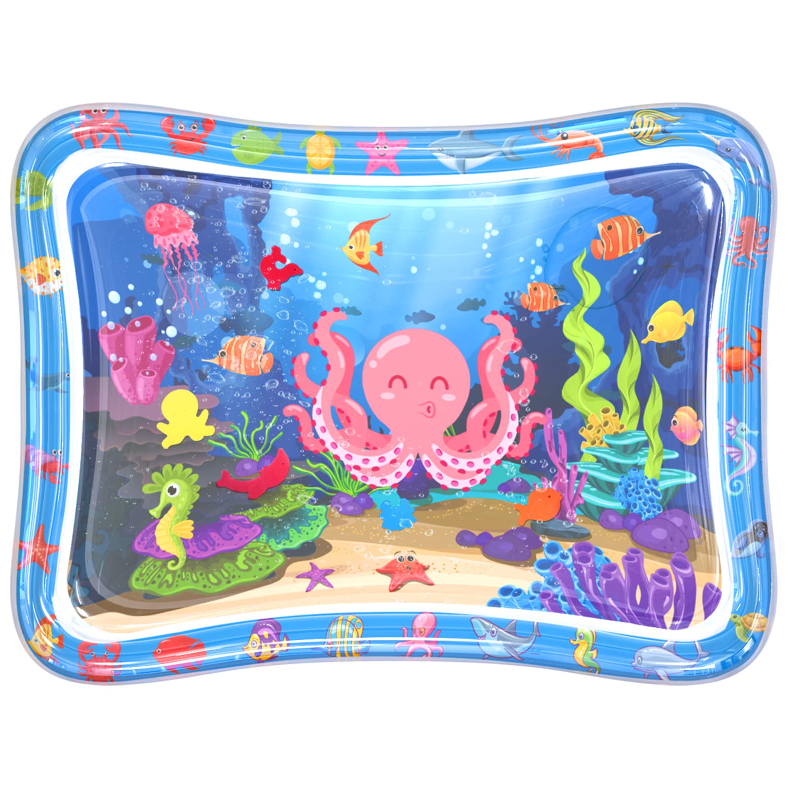 Inflatable Tummy Time Water Mat for Babies - Foldable Sensory Toy for Infants Early Development, Educational for Toddlers, Newborn Boys & Girls 3 6 9 Months, Blue