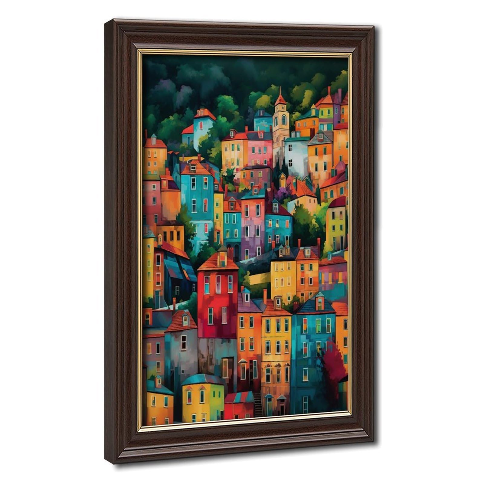 Bareronor Mokume Gane Frame-Style Vintage Houses Canvas Poster For Home Decor Gift