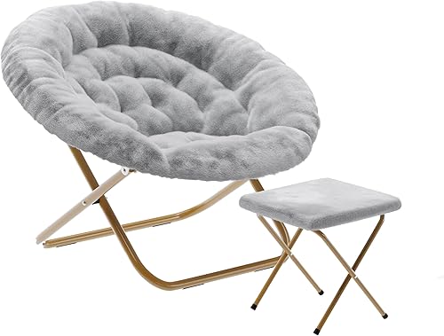 Miniatura 19 de Flash Furniture Gwen - Silla plegable de gran tamaño, silla de luna de piel sintética negra, marco de metal negro, silla plegable portátil de 38