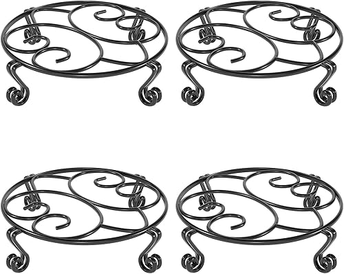 Miniatura 8 de Yimobra Paquete de 4 soportes para macetas resistentes para macetas para interiores y exteriores, metal a prueba de óxido, contenedor de jardín