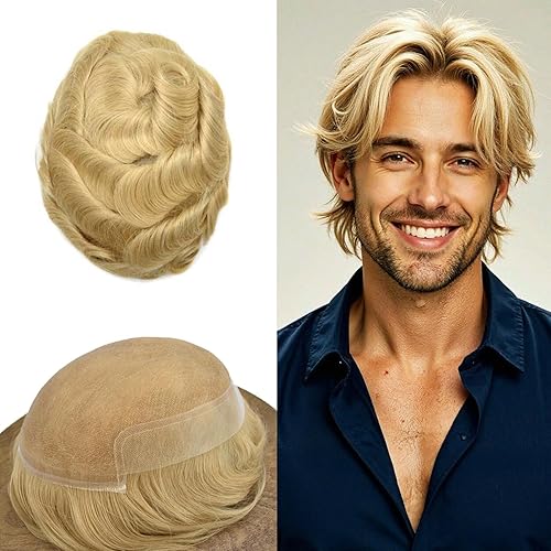 Toupee - Pieza de cabello humano real para hombre, sistema de reemplazo de encaje suizo suave para hombre, pieza de pelo tipo tupé, protesis capilar
