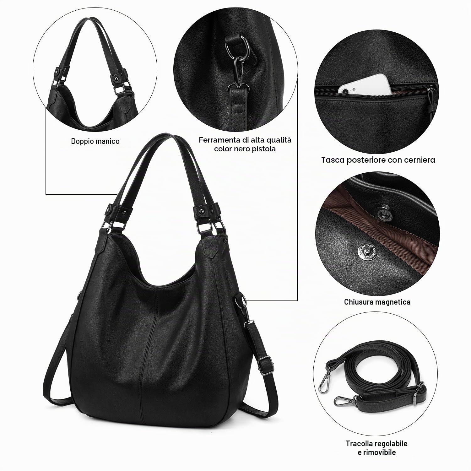 Realer Borsa a Mano Elegante Donna Borse Tracolla Grande Ecopelle Casuale Borse a Spalla Tote Hobo con 2 Scomparti