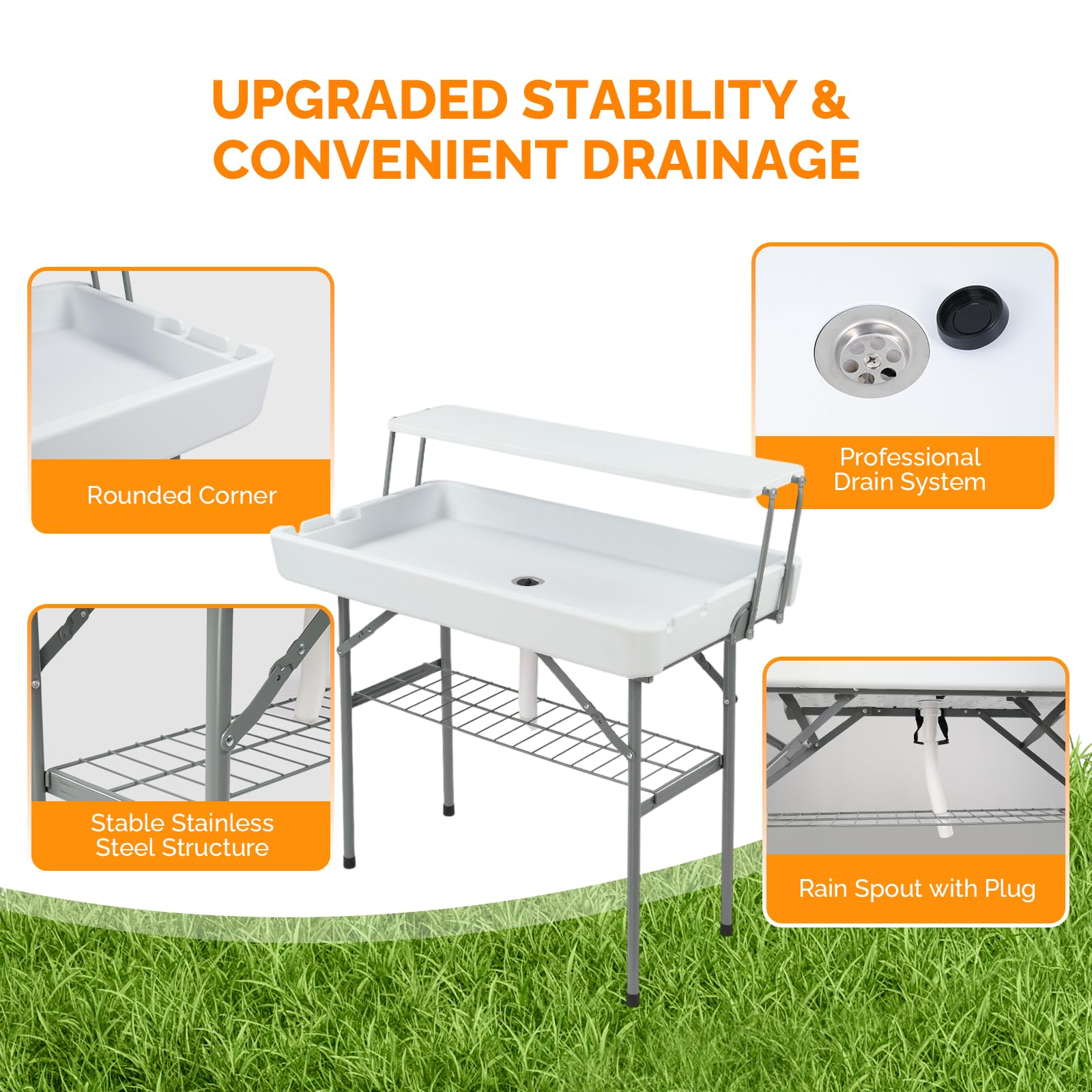Bonnlo Kühltisch mit erhöhter Ablagefläche & Tischdecke – Klappbarer Getränkekühler aus HDPE, Eiskühltisch für Party, Camping, Terrasse, Indoor & Outdoor – bis 200 kg, 101,5 x 56 x 101,5 cm, Weiß