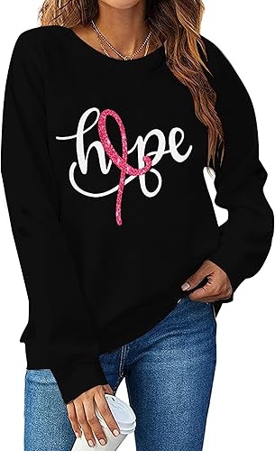 ALLTB Camisas de cáncer de mama para mujer, sudadera de cinta rosa, camiseta de concientización sobre la lucha contra el cáncer, camiseta casual de