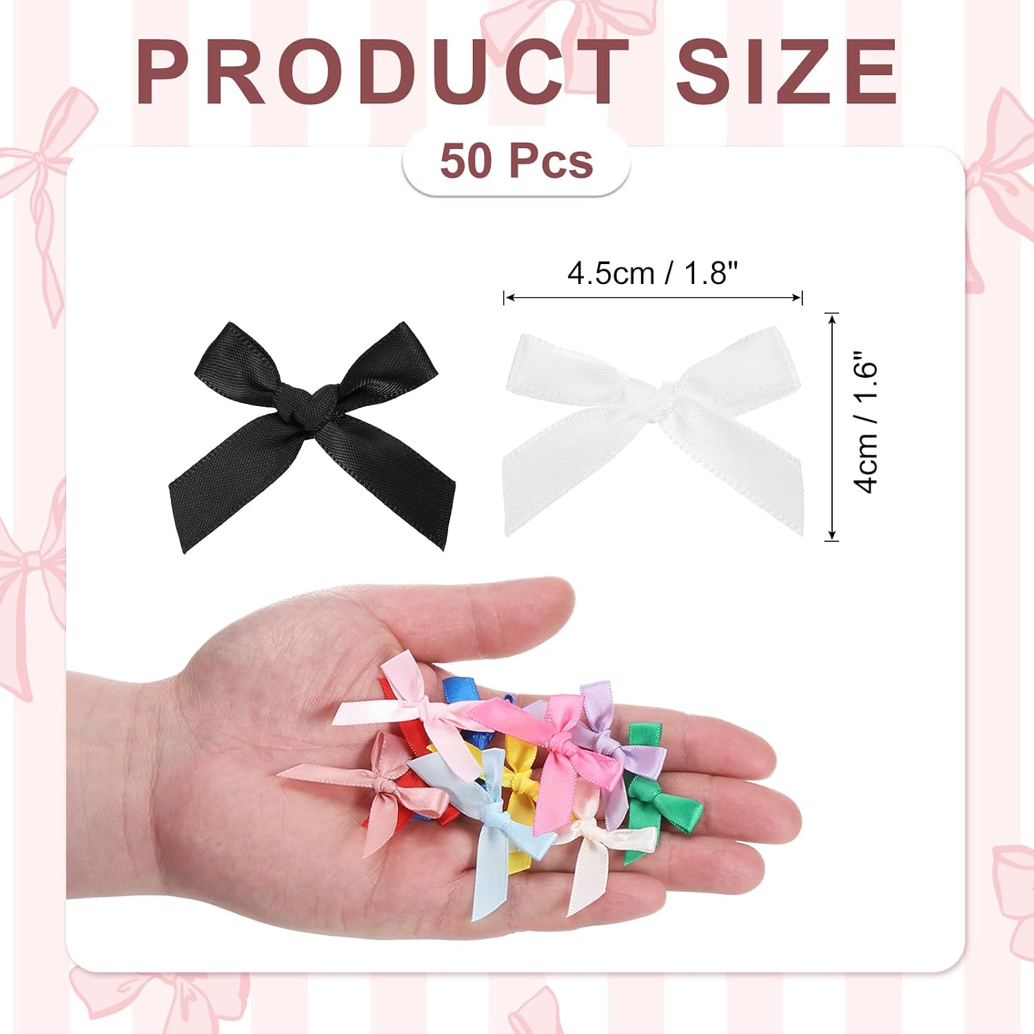 MECCANIXITY 50 Pcs Mini Ribbon Bow 1.8 Inch Mini Fabric Satin Ribbon Flower Bows for Craft DIY Sewing Wedding Birthday Party Black/White
