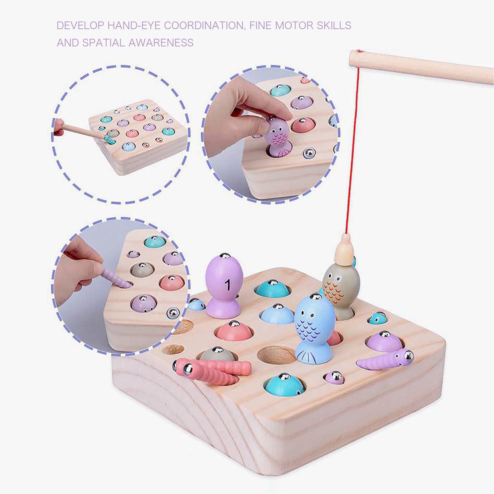 BEACENOV Wooden Montessori Toys for Toddlers,Magnetic Fishing Game for Kids,Fine Motor Skill Learning Educational Toys for 2 3 4 Years Old Boys Girls,Wooden Fishing Game Play Set - Image 4