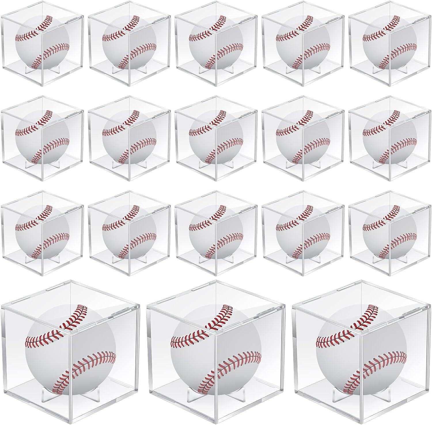 Skade18 Pcs Baseball Display Case Clear UV Ball Holder Square Acrylic Baseball Box Autograph Baseball Cases Storage Baseball Holders for Display Official Size Baseball Standing,10×10×10 cm