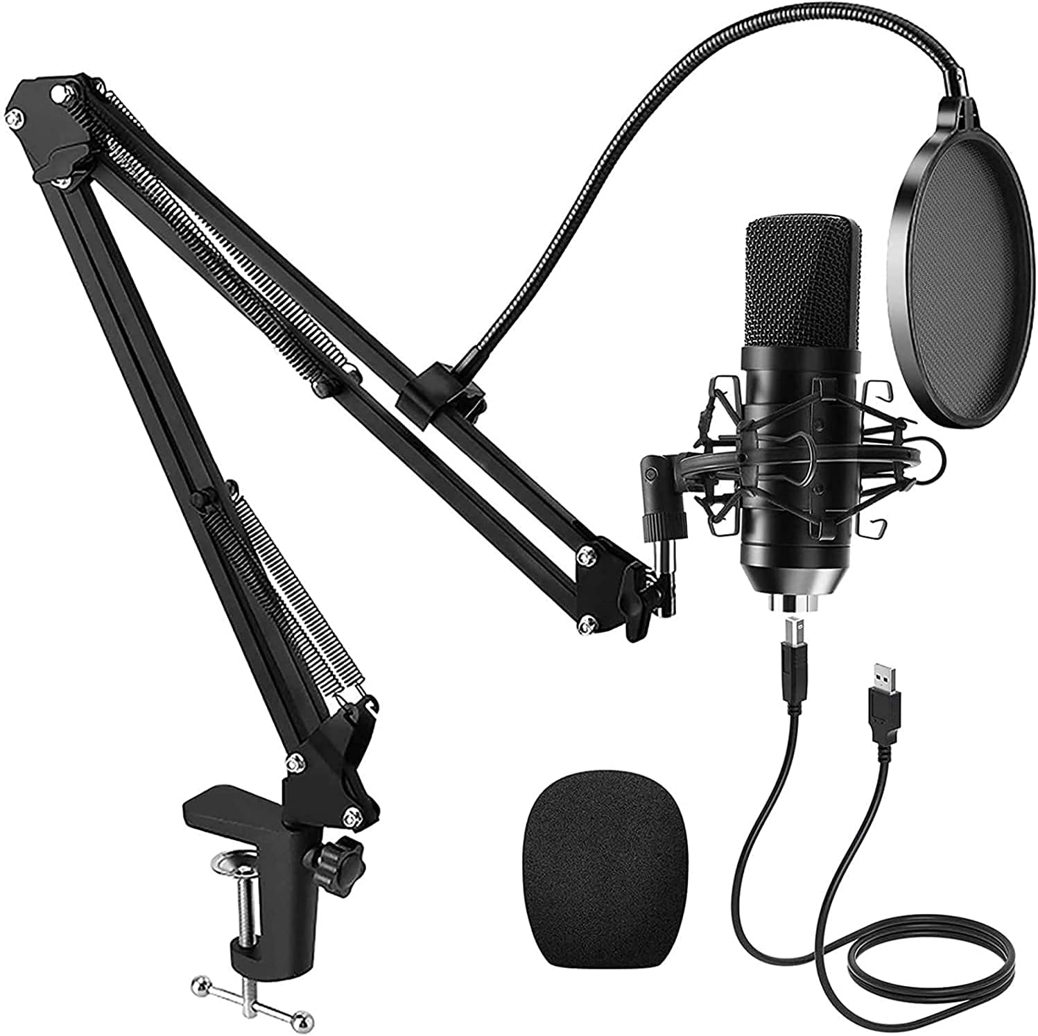 Condenser Microphone Kit, USB Microphone Sets Professional Podcast with Stand, Shock Absorber Holder, Windshield, Pop Filter, for Broadcasting, Recording