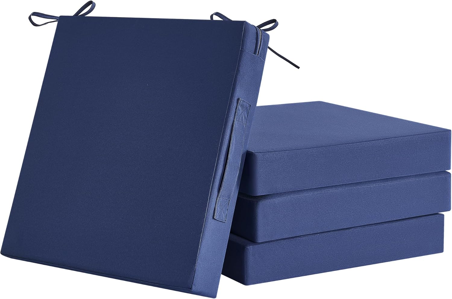 Patio Chair Cushions 19 x 19 x 3 Inch Waterproof Outdoor Seat Cushions for Patio Furniture with Handle and Ties Set of 4, 3 Year Color Fastness Square Garden Sofa Couch Pads, Deep Blue