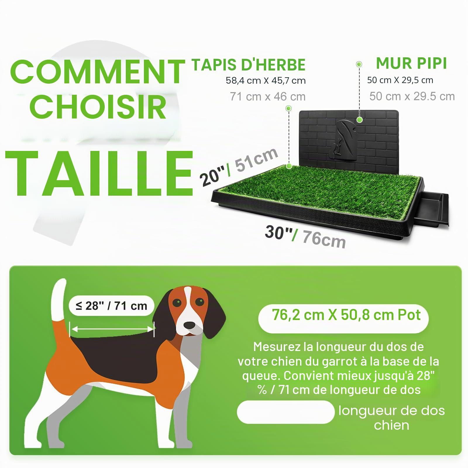 Hompet Tapis d'herbe pour chien avec plateau grand, tapis d'apprentissage de la propreté avec cloison d'urine, patch de gazon artificiel pour une utilisation en intérieur et en extérieur
