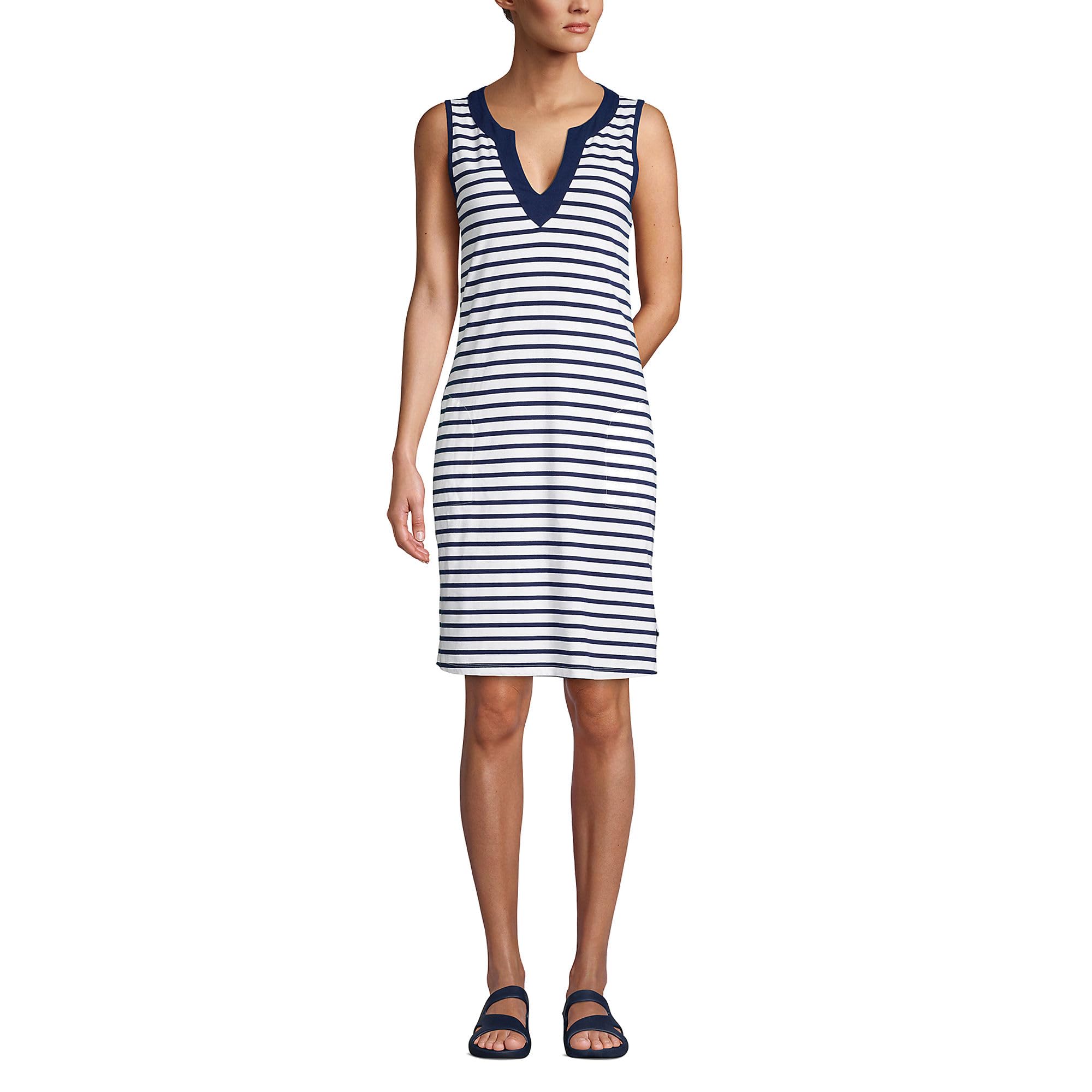 Lands' End Women's Cotton Jersey Sleeveless Swim Cover-up Dress