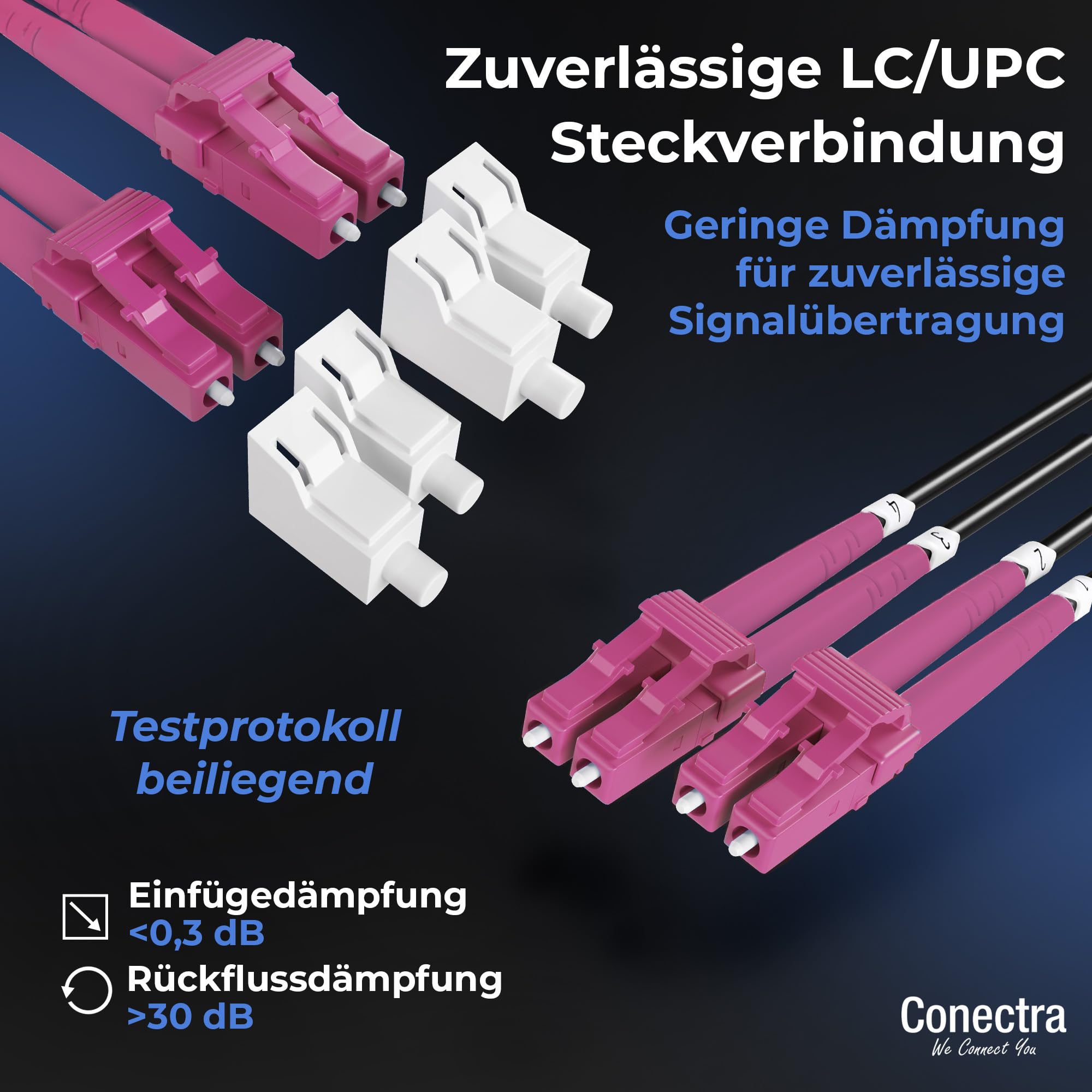 40m Câble Fibre Optique Blindé 4 Brins OM4 LC/UPC ⌀4mm | Multimode 50/125µm, Jarretière Rallonge Cordon, Breakout sans Épissures, Intérieur/Extérieur, Noire, LSZH