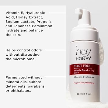 Hey Honey Skin Care Feminine Wash pH Balanced Odor Control Fragrance Free 5 Oz