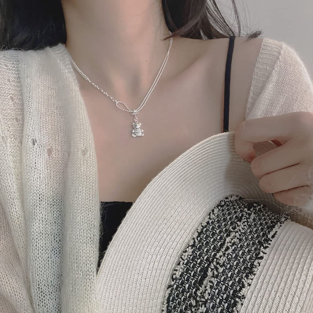 Sterling Silver Baby Bear Wisiant Naszyjnik Dziewczyna biżuteria na prezenty dla kobiet