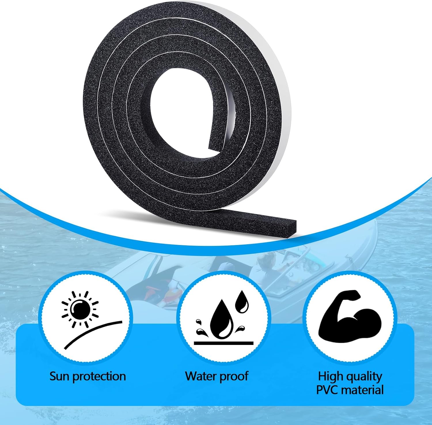 Boat Windshield Screw Cover Foam 6' Roll, 1/2" x 3/4" Strip Boat Windshield Gasket Screw Channel Cover PVC Foam Weather Stripping for Watercraft Window Body Trim Seal