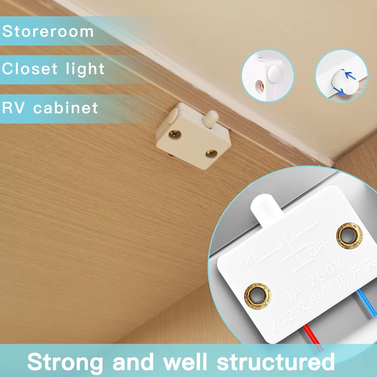 Cabinet Wardrobe and Refrigerator Door Light Control Switch (White, Pack of 4) | Automatic Door-Activated Light Switch for Cabinets, Wardrobes, and Refrigerators — Amazon image 5
