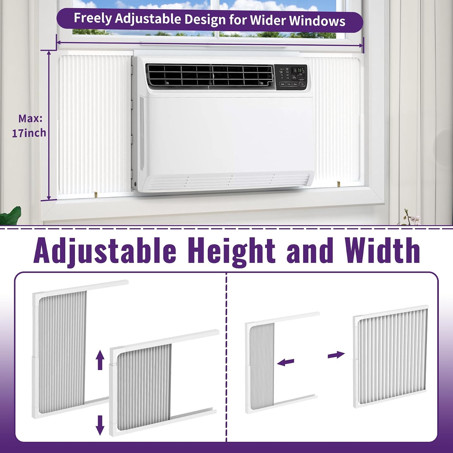Mxclimate Window AC Side Panel with Frame Set, Adjustable Window Air Conditioner Side Panels, Extra Wide Window Air Conditioner Side Panels Kit, Pack of 2, Fit for 5,000-14,000 BTU AC Units