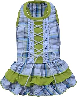 Doggy Dolly d296 Cane Vestito con Lacci, a Quadri Bianchi e Verdi