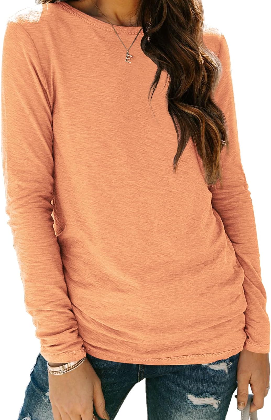 AUTOMET Womens Long Sleeve Round Neck Shirts Basic Tee Fall Tops Outfits Clothes 2024