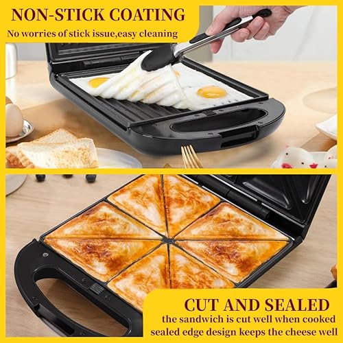 Miniatura 3 de Sandwichera 4 en 1, mini máquina de donas de 12 agujeros, 4 rebanadas de wafflera de 1400 W con placas antiadherentes, calefacción de doble cara,