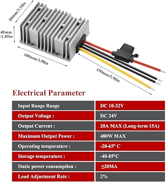 DC-DC Boost Converter 12V to 24V 20A 480W Step-Up Module Power Regulator