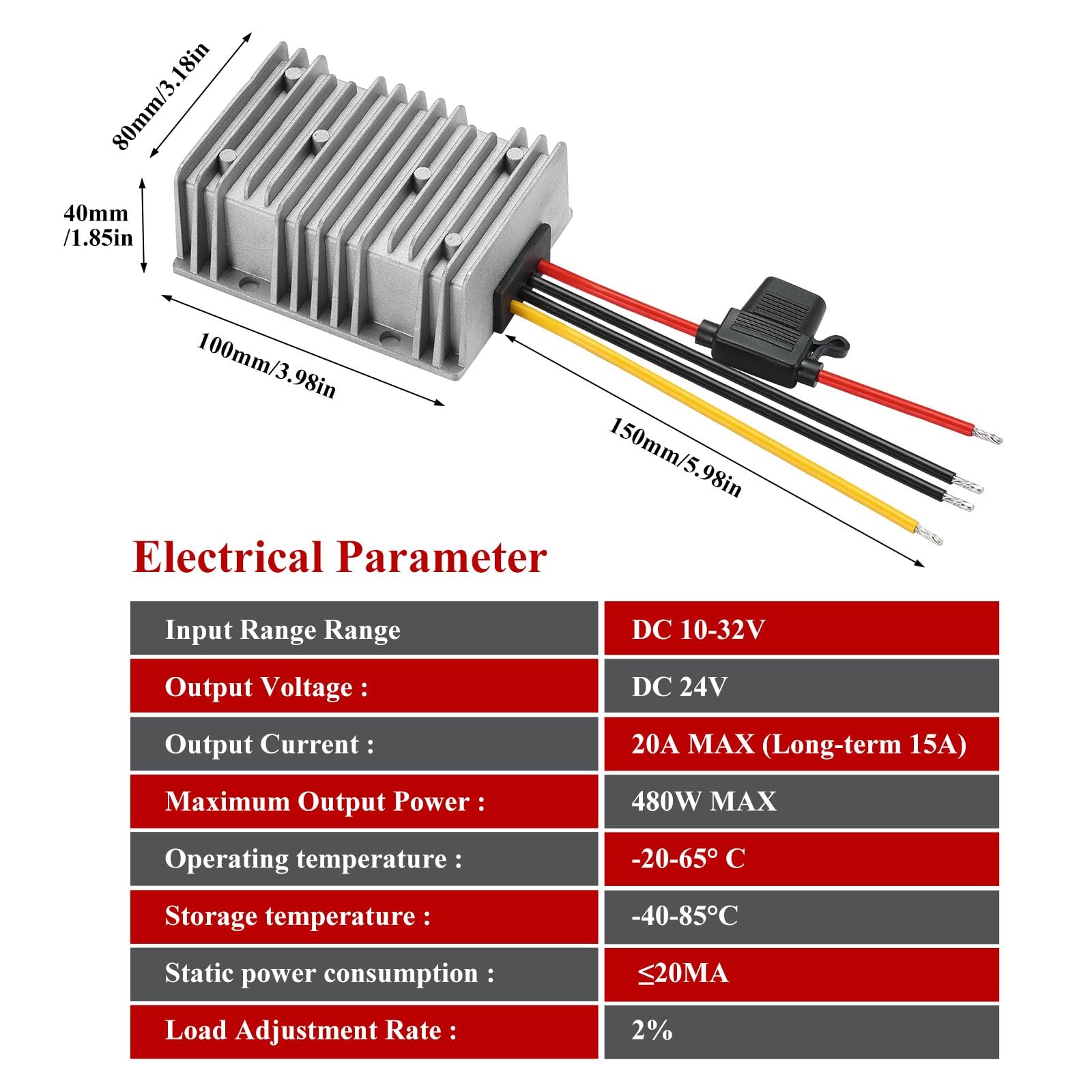 DC-DC Step-Up Wandler 12/24V auf 24V 20A 480W Boost Konverter Modul Gerät | Eingang 10-32V, Spannungswandler für Wohnmobil, Boot, LKW und Solaranlagen