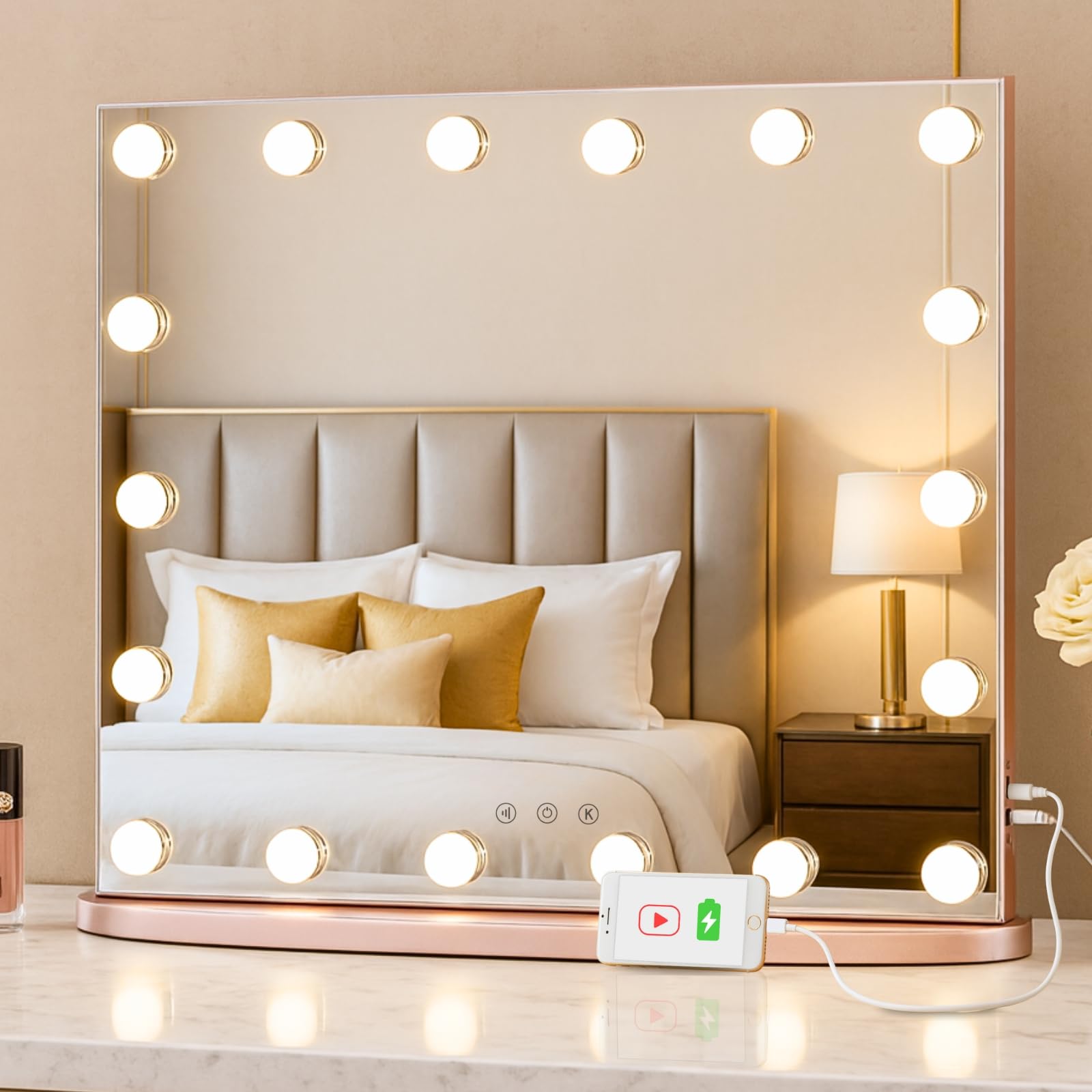 LUXFURNI Vanity Mirror with Lights, 60 x 52 cm Hollywood Makeup Mirror โ image 1