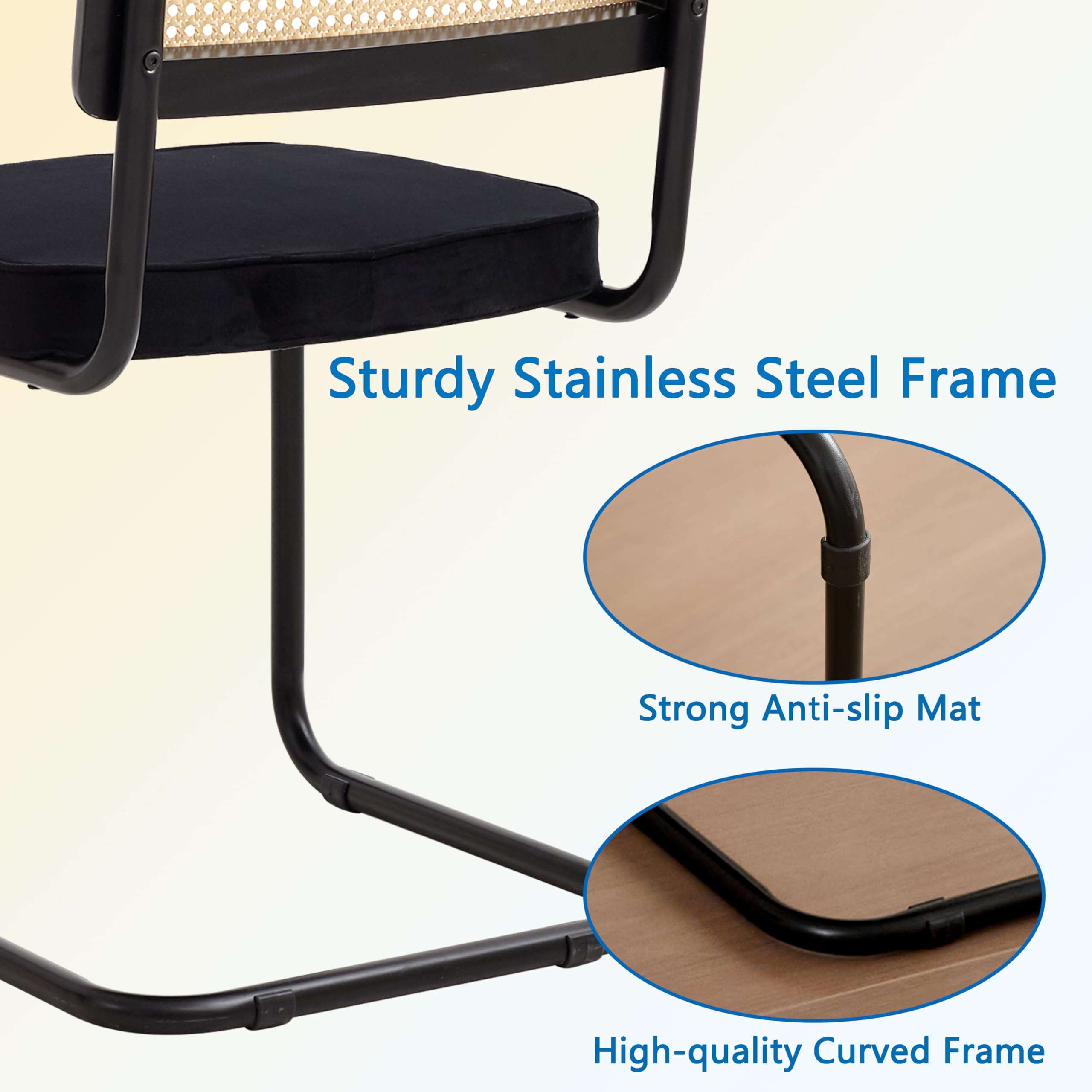 GrandCA HOME Pack de 4 Sillas de Comedor con Respaldo de Caña Natural y Base de Acero Metálico, Sillas de Cocina Tapizadas de Ratán,Negro-1