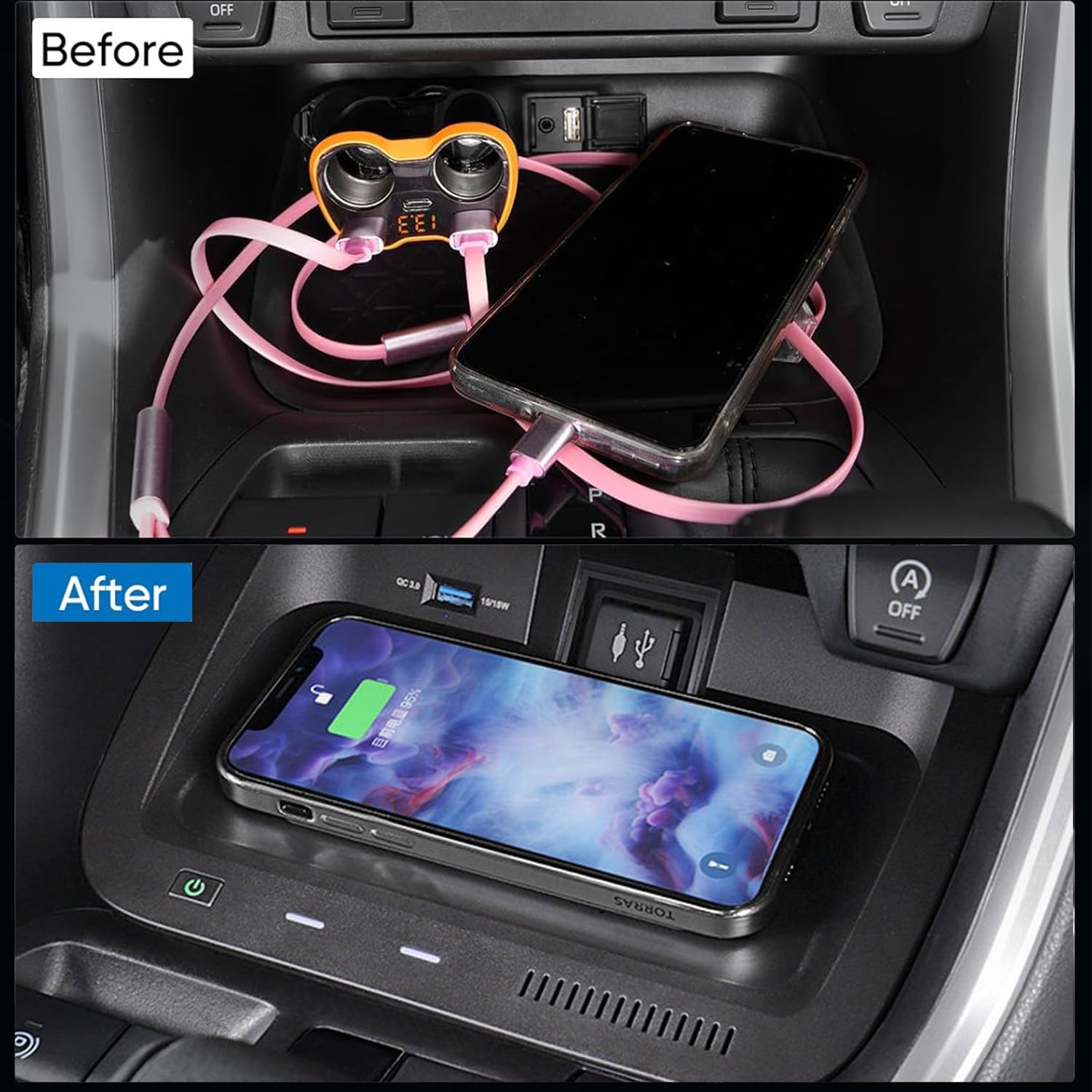 Cargador de Inalámbrico para Toyota RAV4 2019-2025, Personalizado OEM Organizador de Consola Central Carga Rápida Coche Teléfono Cargador para Toyota RAV4 LE/XLE/Hybrid/SE/XSE Accesorios(black)