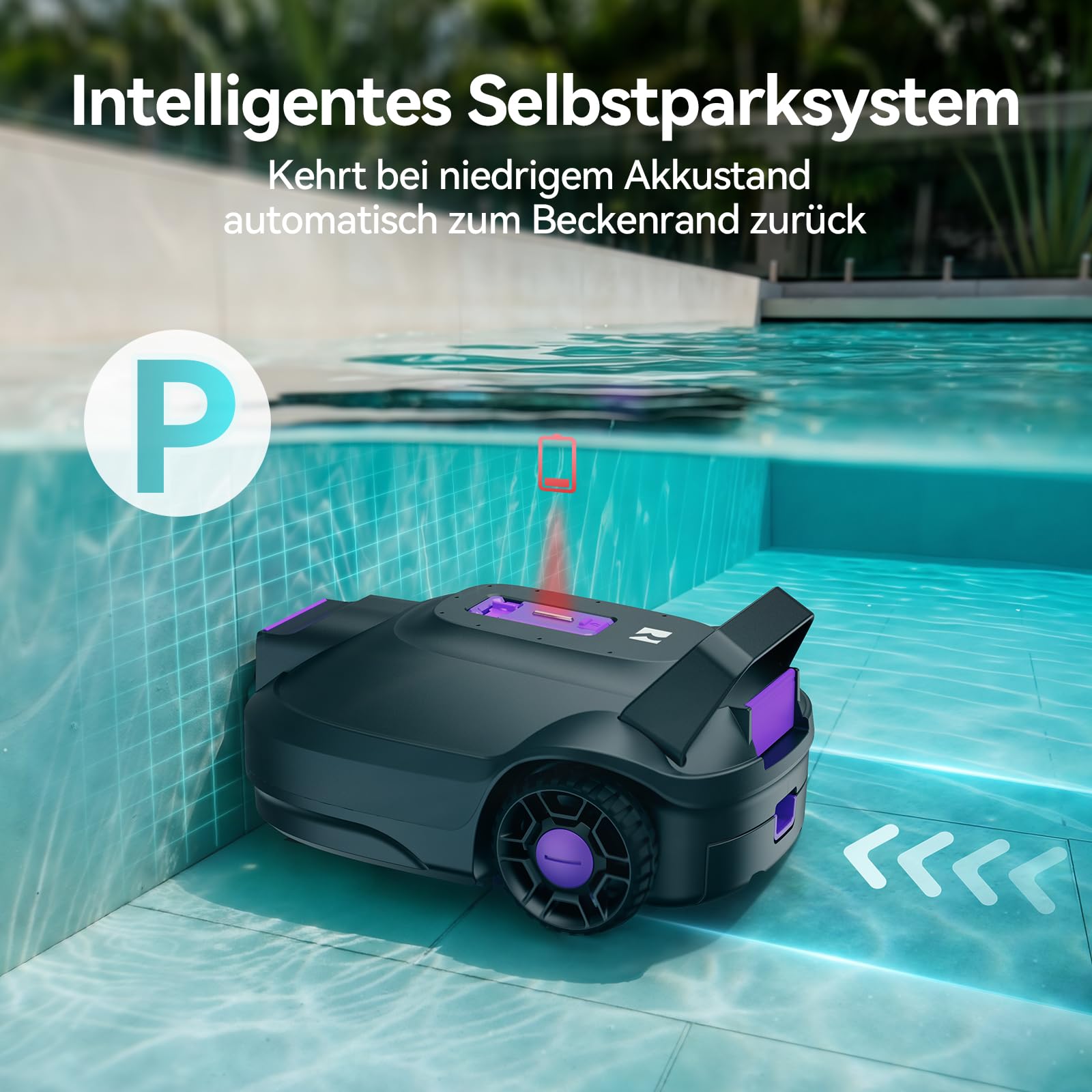 Redkey S200 Poolroboter, Kabellos Poolsauger Akku mit 180 Min Laufzeit, Dual Motoren, Doppelsiebe, Doppelte Saugkraft, Selbsteinparkfunktion, Poolsuager für Flache Böden Pools bis zu 100 m² (Lila)
