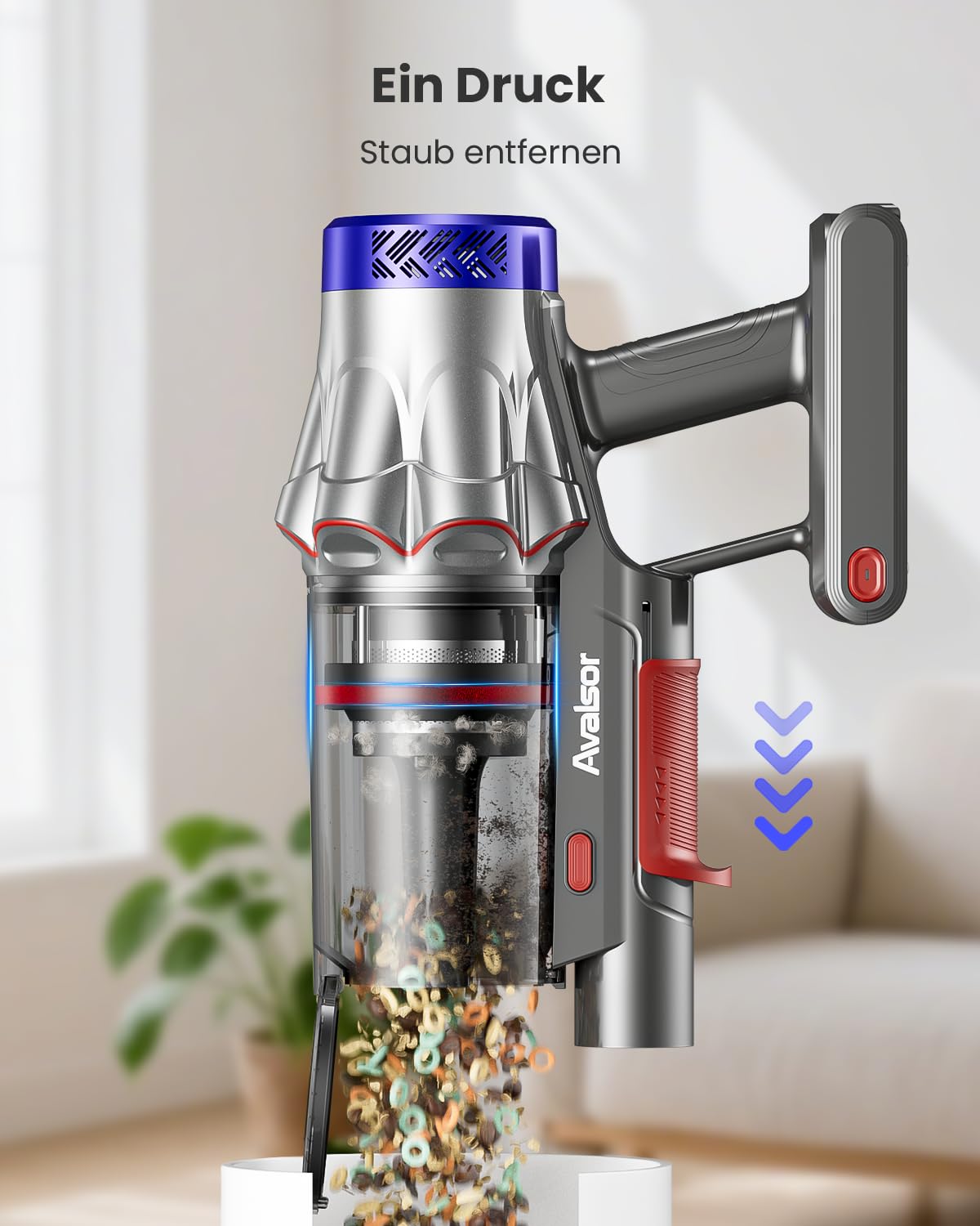 Akku Staubsauger 50000Pa/600W/65Min，Staubsauger Kabellos 1,8L mit OLED-Display, Mit Staubentfernungsfunktion, Selbststehender, Verwicklungsfreier Bürstenkopf,für Tierhaare/Teppiche/Hartböden/Auto