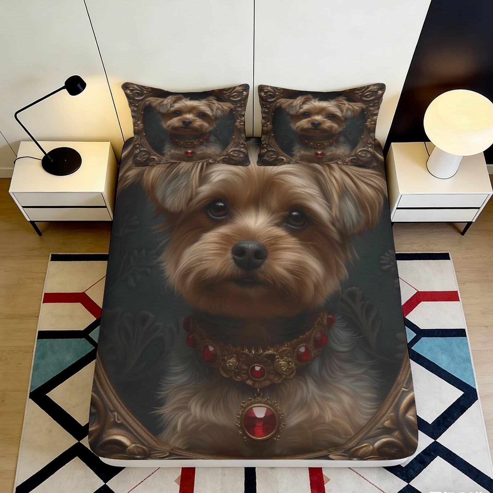 Pnayamiorkfel Style-6 3D Printed Royal Dog Portrait Fitted Sheet Microfiber Soft Bed Cover For Bedroom Guest Room Dorm Decorative 90X200x25cm