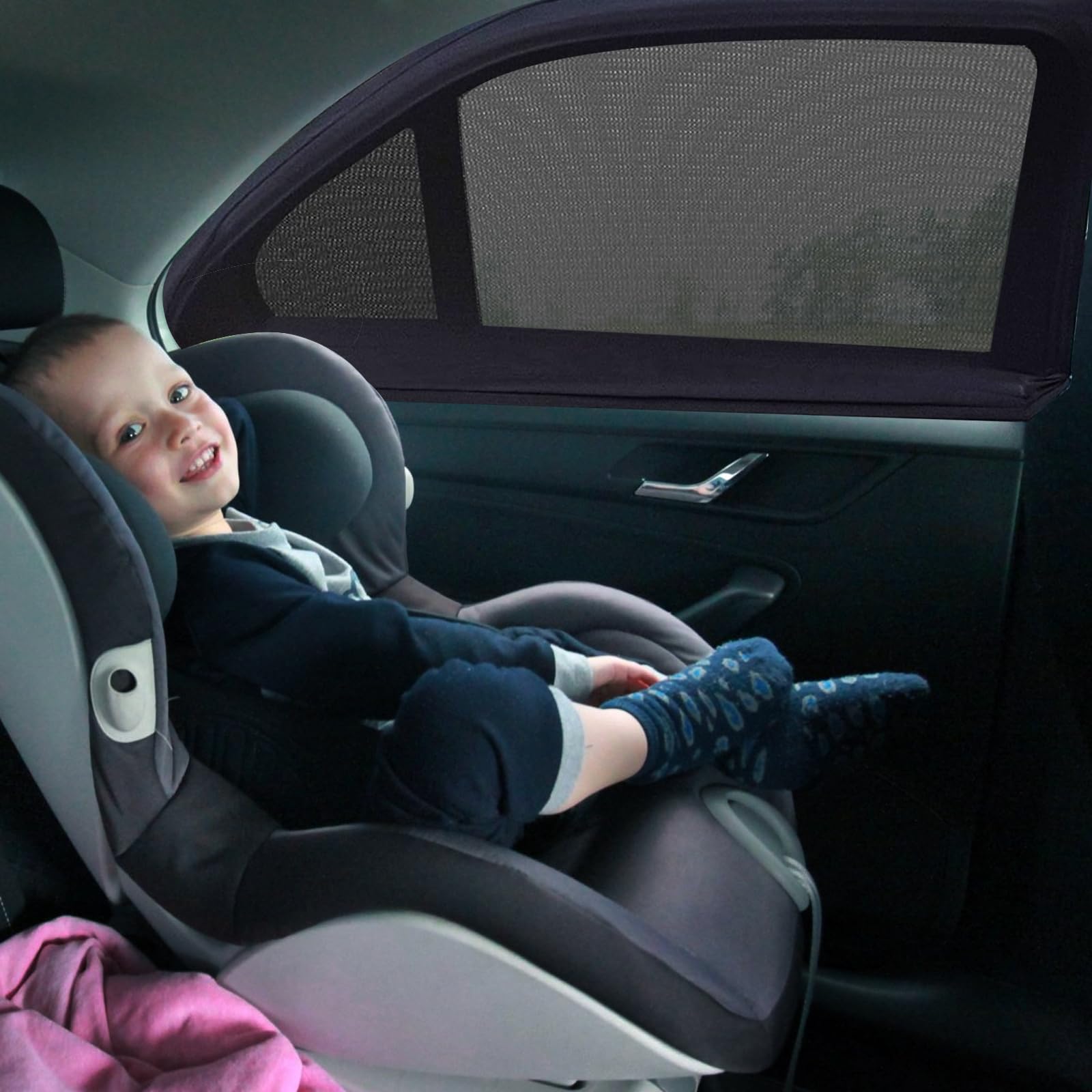 Parasole Auto Bambini 2 Pezzi Universale Anti-UV Tendine Finestrini Laterali Elastico Anti Zanzare