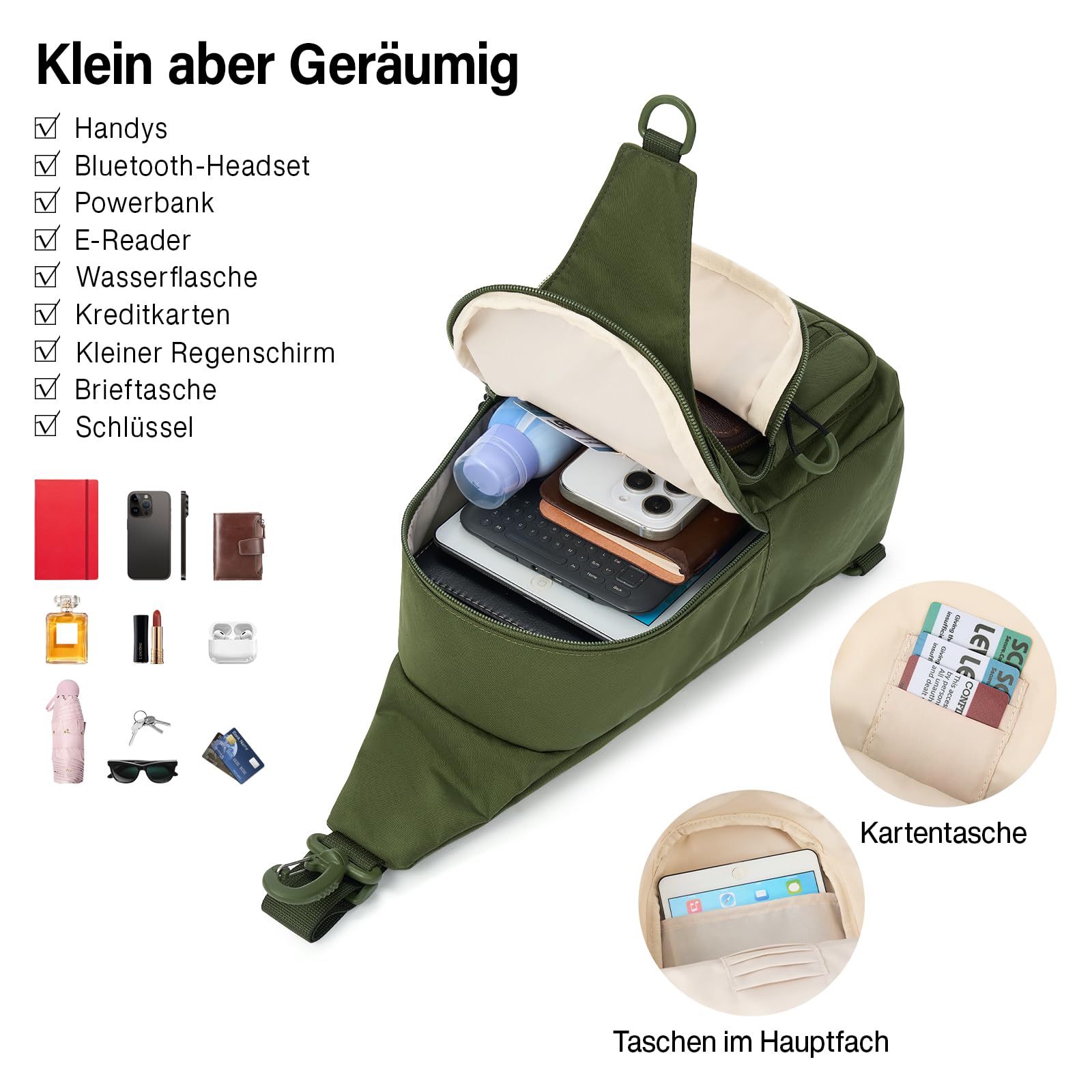 Hanke Crossbody Bag Damen Umhängetasche Damen Schultertasche Brusttasche Sling Bag Herren Casual Daypack mit Verstellbarem Schultergurt Messenger Bag für Reisen Outdoorsport Einkaufen