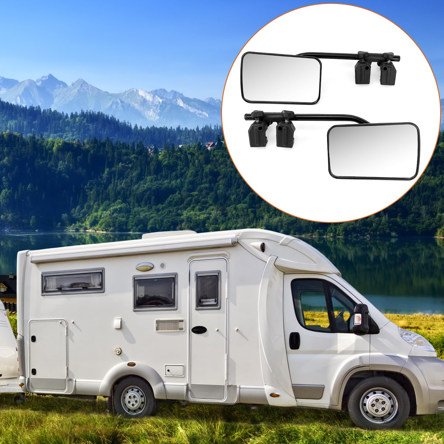 QWORK® Pack de 2 Espejos Retrovisores Universales para Caravana Remolque, Camión, Coche - Espejos Exteriores Adicional Ajustables 360°