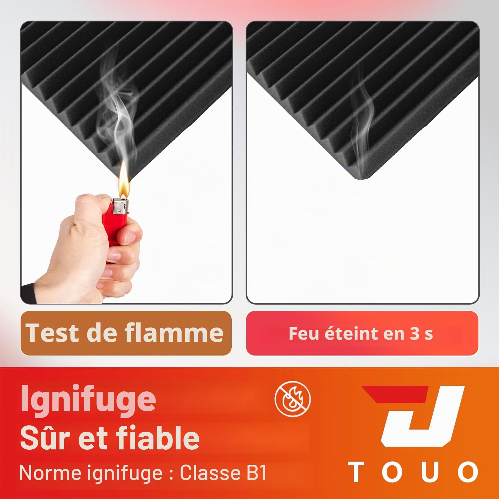 Lot de 4 panneaux acoustiques en mousse - 120 x 60 x 5 cm - Panneaux insonorisants en mousse haute densité et ignifuges pour studio, bureau, home cinéma, contrôle du bruit et de l'écho