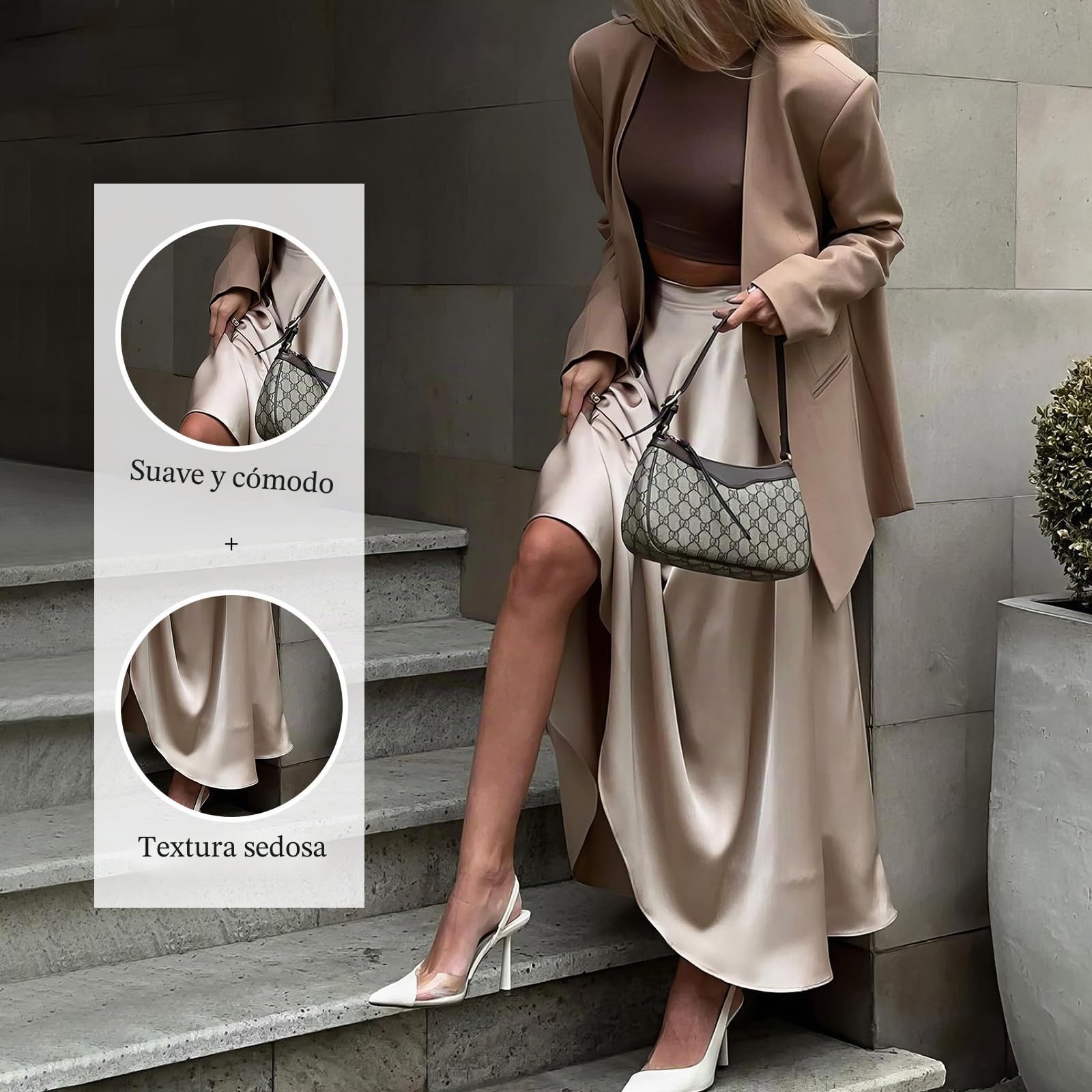 Falda Larga De Satén Elegante De Cintura Alta para Mujer con Cinturón Elástico, Maxifalda Sedosa Adecuada para Bodas, Cócteles, Negocios