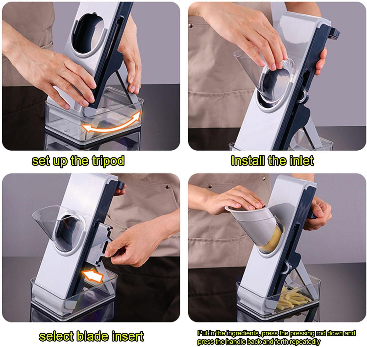 Safe Mandoline Slicer,Slicer 4 in 1 Vegetable Cutter, Strips Julienne Dicer Adjustable Thickness for Kitench Fast Meal Prep,B
